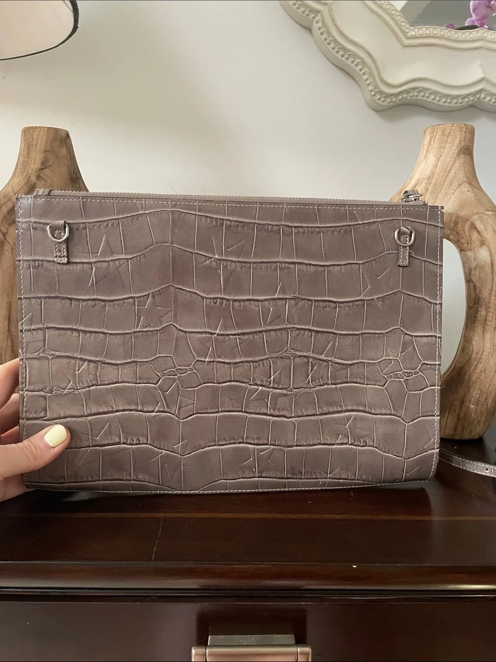 Taupe Croc-Embossed Leather Crossbody Bag Chain Made in Italy Claudia Firenze
